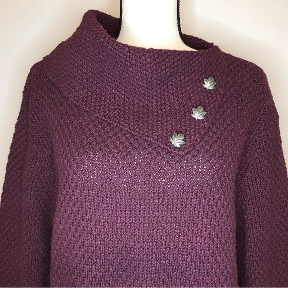 {SOLD} Gorgeous Coldwater Creek Cowl Neck Turtleneck Knit Sweater Leaves Buttons - Picture 2 of 15